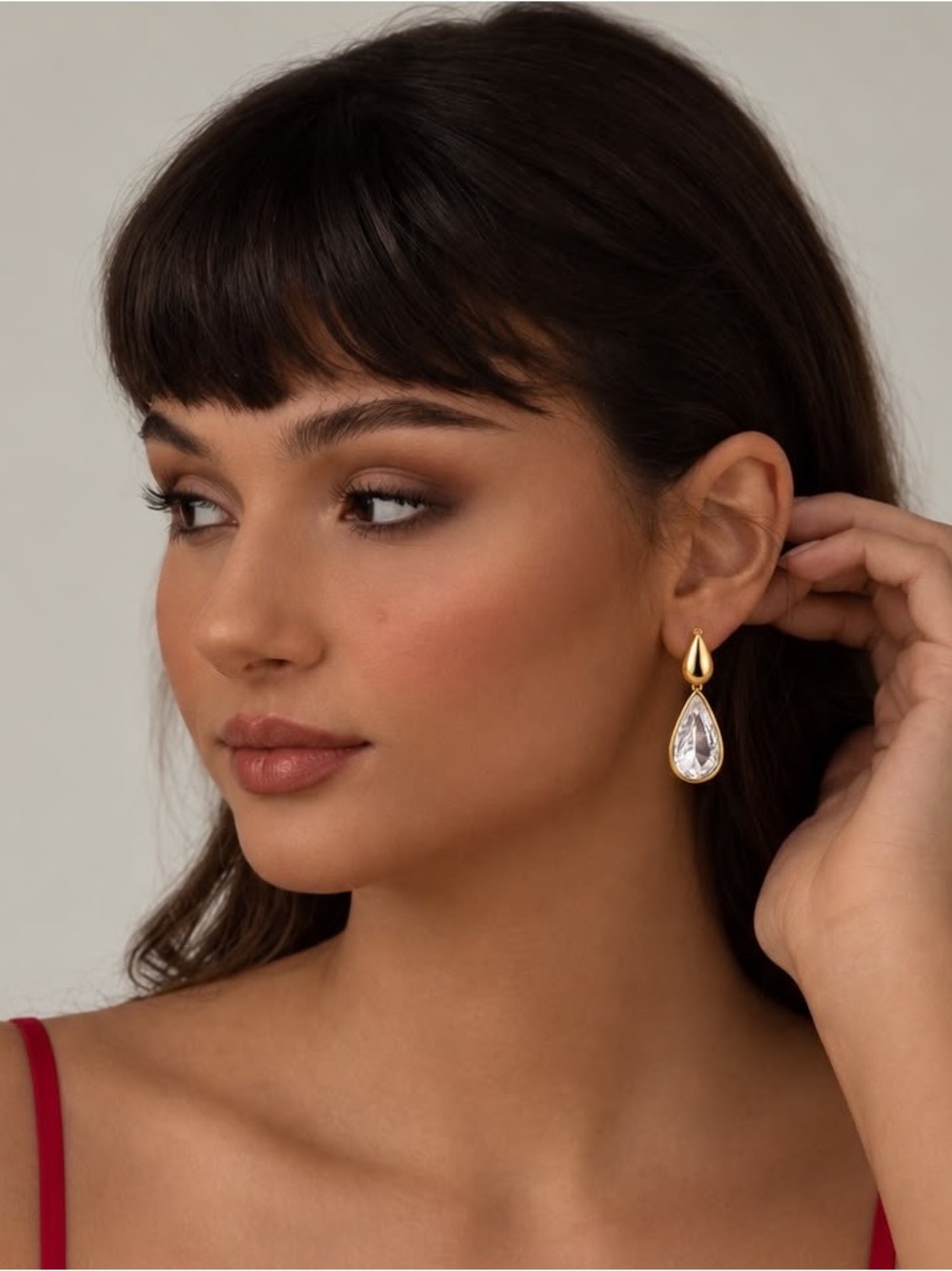 Gold Teardrop Crystal Drop Earrings - Picture 3 of 3